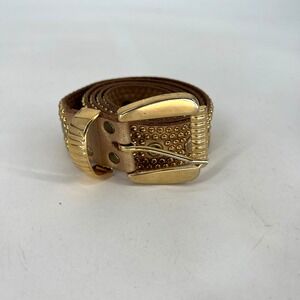 Vtg Sand Castle Leather Belt Gold Studded 42" 90s Jewel Western